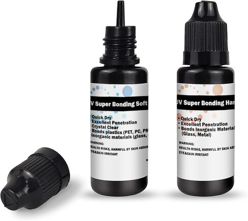 EDSRDXS UV Bonding & Welding Glue Glue Kit UV Super Bonding Glue و Hard Glue مع الضوء الأسود ، وتجفيف سريعًا للربط الزجاجي ، والمعادن ، والبلاستيك 2 حزمة كل 0.7 أوقية (20 مل × 2PACK) in Kuwait