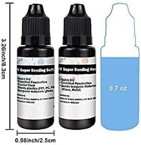 EDSRDXS UV Bonding & Welding Glue Glue Kit UV Super Bonding Glue و Hard Glue مع الضوء الأسود ، وتجفيف سريعًا للربط الزجاجي ، والمعادن ، والبلاستيك 2 حزمة كل 0.7 أوقية (20 مل × 2PACK) in Kuwait