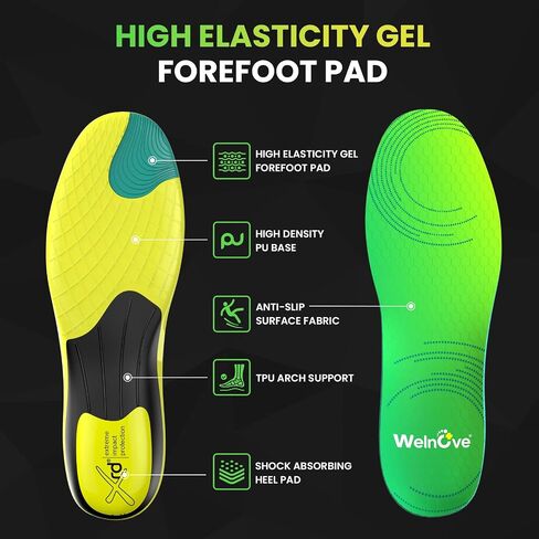 Lightweight Running Sport Insoles for Men Women - Welnove Shock Absorption and Cushioning Shoe Insert for Active Lifestyle - Planter Facetious Support Inserts,Plantillas para Zapatos de Mujer - L in Saudi Arabia