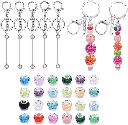 30 Pcs Beadable Keychains Bars, Beaded Keychains Bulk DIY Keychain Bar Blank Keychains Kit Bead Keychain Making Kit Keychain Bars for Beads DIY Keychains Crafts Supplies Gift in Saudi Arabia