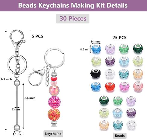 30 Pcs Beadable Keychains Bars, Beaded Keychains Bulk DIY Keychain Bar Blank Keychains Kit Bead Keychain Making Kit Keychain Bars for Beads DIY Keychains Crafts Supplies Gift in Saudi Arabia