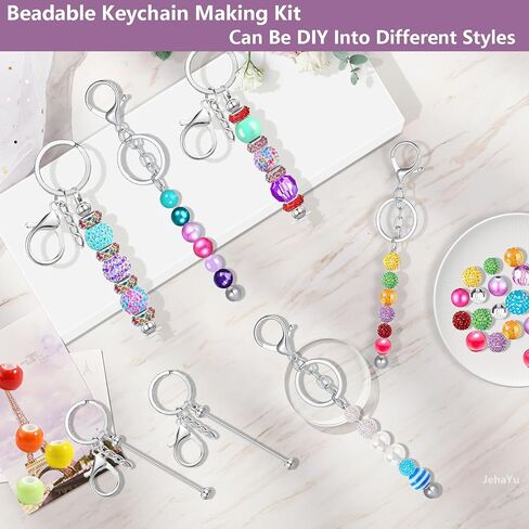 30 Pcs Beadable Keychains Bars, Beaded Keychains Bulk DIY Keychain Bar Blank Keychains Kit Bead Keychain Making Kit Keychain Bars for Beads DIY Keychains Crafts Supplies Gift in Saudi Arabia