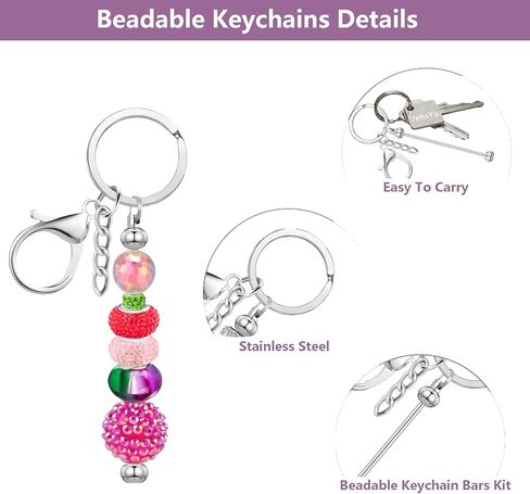 30 Pcs Beadable Keychains Bars, Beaded Keychains Bulk DIY Keychain Bar Blank Keychains Kit Bead Keychain Making Kit Keychain Bars for Beads DIY Keychains Crafts Supplies Gift in Saudi Arabia