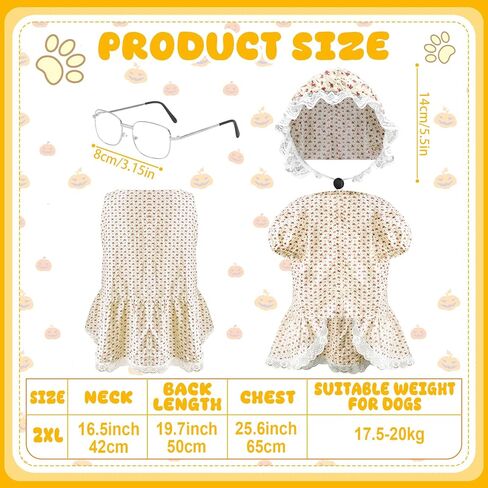 زي الهالوين للكلاب مكون من 3 قطع، زي السيدة العجوز لكلاب الذئب الكبير السيئ والجدة، يتضمن فستان الكلب وقبعة ونظارات لحفلات الهالوين التنكرية للكلاب (5 XL) in Kuwait