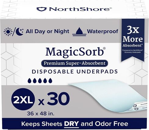 NorthShore MagicSorb, 36 x 48, 96 oz., Super-Absorbent Extra Long Underpads, 2XL, Case/30 (5/6s) in Kuwait
