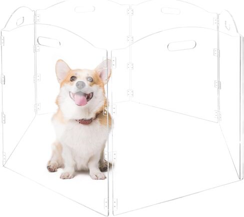 Acrylic Dog Gate for The House 6 Panel 120" W x 24" H Foldable Dog Playpen Indoor with Handles, Free-Standing Pet Gates Clear Dog Pen for Dogs Puppy Cat Rabbit Accessories with Door in Saudi Arabia