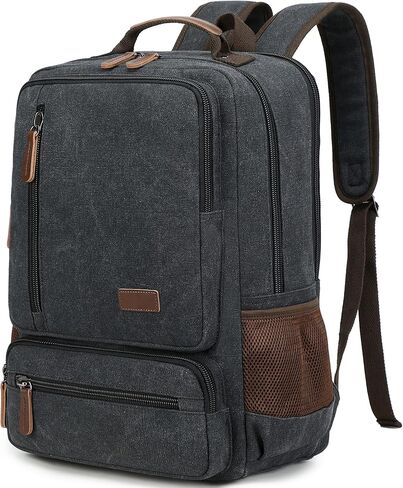 حقيبة ظهر للكمبيوتر المحمول من القماش للرجال والنساء، حقيبة ظهر متينة للسفر والعمل تناسب أجهزة الكمبيوتر المحمول وأجهزة الكمبيوتر المحمول مقاس 15.6 بوصة، وحقائب ظهر جامعية وحقيبة كمبيوتر في عطلة نهاية الأسبوع والمشي لمسافات طويلة (أسود) in Kuwait