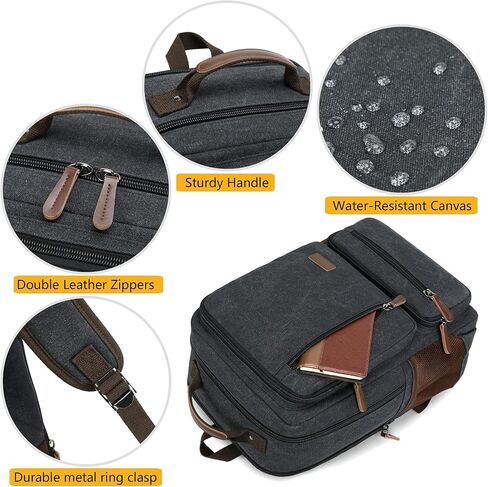 حقيبة ظهر للكمبيوتر المحمول من القماش للرجال والنساء، حقيبة ظهر متينة للسفر والعمل تناسب أجهزة الكمبيوتر المحمول وأجهزة الكمبيوتر المحمول مقاس 15.6 بوصة، وحقائب ظهر جامعية وحقيبة كمبيوتر في عطلة نهاية الأسبوع والمشي لمسافات طويلة (أسود) in Kuwait