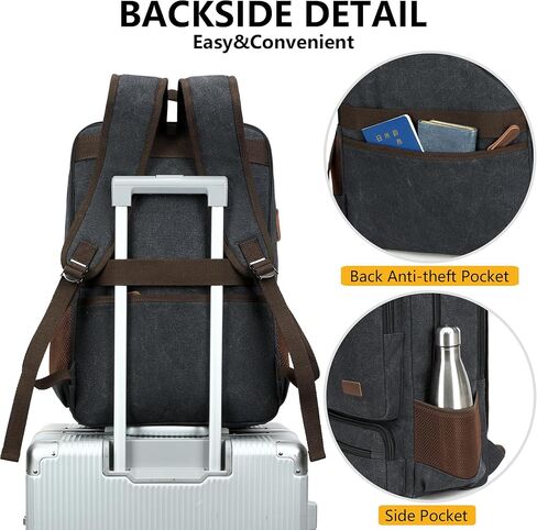 حقيبة ظهر للكمبيوتر المحمول من القماش للرجال والنساء، حقيبة ظهر متينة للسفر والعمل تناسب أجهزة الكمبيوتر المحمول وأجهزة الكمبيوتر المحمول مقاس 15.6 بوصة، وحقائب ظهر جامعية وحقيبة كمبيوتر في عطلة نهاية الأسبوع والمشي لمسافات طويلة (أسود) in Kuwait