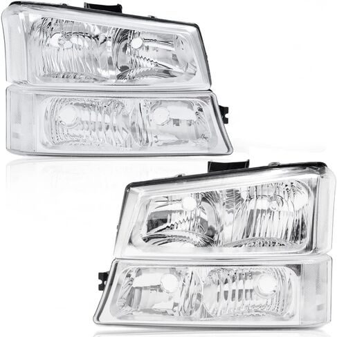 PIT66 Headlights Assembly, Compatible with 2003-2006 Chevy Silverado 1500 2500 3500 HD Models/03-06 Avalanche 1500 2500(Fit No Cladding only) Clear Lens Chrome Housing Amber Corner in Saudi Arabia