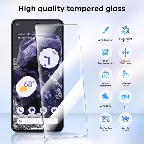4+4 Pack Screen Protector & Phone Lens Camera Protector for Google Pixel 7, 9H Tempered Glass Cell Phone Protector, Anti-Fingerprint Phone Camera Case, Bubble Free Installation in Kuwait
