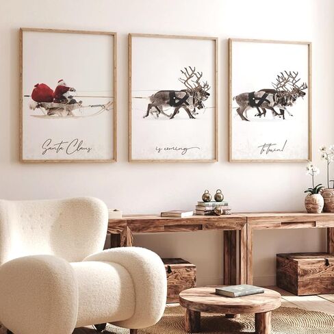 JarThenaAMCS 3Pcs Large Christmas Canvas Wall Art Prints Santa Claus with Sleigh Deer Art Poster Winter Xmas Wall Decor for Gallery Living Room Bedroom (UNFRAMED 16 x 24in) in Saudi Arabia