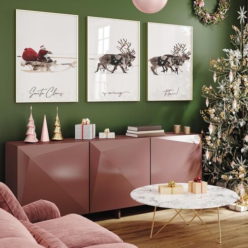 JarThenaAMCS 3Pcs Large Christmas Canvas Wall Art Prints Santa Claus with Sleigh Deer Art Poster Winter Xmas Wall Decor for Gallery Living Room Bedroom (UNFRAMED 16 x 24in) in Saudi Arabia