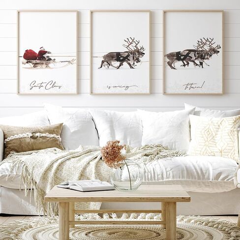 JarThenaAMCS 3Pcs Large Christmas Canvas Wall Art Prints Santa Claus with Sleigh Deer Art Poster Winter Xmas Wall Decor for Gallery Living Room Bedroom (UNFRAMED 16 x 24in) in Saudi Arabia