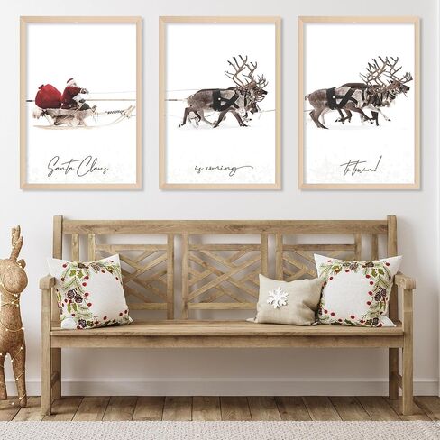 JarThenaAMCS 3Pcs Large Christmas Canvas Wall Art Prints Santa Claus with Sleigh Deer Art Poster Winter Xmas Wall Decor for Gallery Living Room Bedroom (UNFRAMED 16 x 24in) in Saudi Arabia