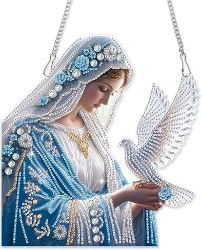 Diamond Art Painting Pendant Kits with Hanging Chain 5D Diamond Art Hanging Kit DIY Diamond Crystal Window Door Hanging Pendant Kit for Adults Gift Wall Home Christmas Decoration 25.2x23.3 cm, Coffee in Kuwait