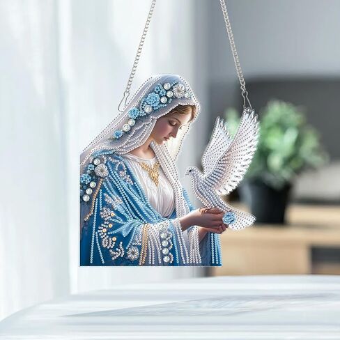 Diamond Art Painting Pendant Kits with Hanging Chain 5D Diamond Art Hanging Kit DIY Diamond Crystal Window Door Hanging Pendant Kit for Adults Gift Wall Home Christmas Decoration 25.2x23.3 cm, Coffee in Kuwait