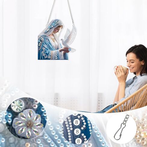 Diamond Art Painting Pendant Kits with Hanging Chain 5D Diamond Art Hanging Kit DIY Diamond Crystal Window Door Hanging Pendant Kit for Adults Gift Wall Home Christmas Decoration 25.2x23.3 cm, Coffee in Kuwait