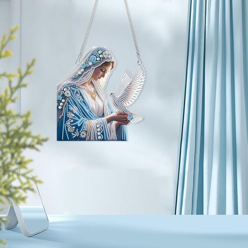 Diamond Art Painting Pendant Kits with Hanging Chain 5D Diamond Art Hanging Kit DIY Diamond Crystal Window Door Hanging Pendant Kit for Adults Gift Wall Home Christmas Decoration 25.2x23.3 cm, Coffee in Kuwait