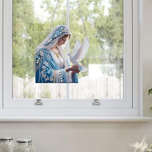 Diamond Art Painting Pendant Kits with Hanging Chain 5D Diamond Art Hanging Kit DIY Diamond Crystal Window Door Hanging Pendant Kit for Adults Gift Wall Home Christmas Decoration 25.2x23.3 cm, Coffee in Kuwait