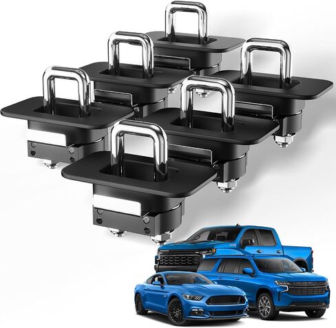 TMS Tie Down Anchor قابل للسحب على الجانب العلوي من سرير الشاحنة على شكل حرف D متوافق مع 1998-2016 Ford F-150 F-250 F-350 Super Duty، 1999-2013 Chevy Silverado & GMC Sierra 1500 2500 3500، حزمة من 4 in Kuwait