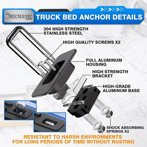TMS Tie Down Anchor قابل للسحب على الجانب العلوي من سرير الشاحنة على شكل حرف D متوافق مع 1998-2016 Ford F-150 F-250 F-350 Super Duty، 1999-2013 Chevy Silverado & GMC Sierra 1500 2500 3500، حزمة من 4 in Kuwait