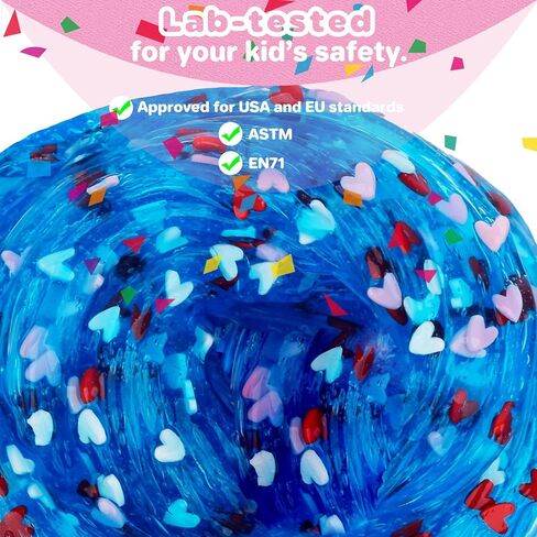 سلايم أزرق شفاف على شكل قلب وردي إضافي، سلايم هلامي معطر بماء كريستالي قابل للتمدد، معجون ناعم، لعبة سلايم كبيرة لتخفيف التوتر للفتيات والأولاد والأطفال هدايا حفلات أعياد الميلاد 7 أونصة 200 مل in Kuwait