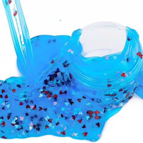 سلايم أزرق شفاف على شكل قلب وردي إضافي، سلايم هلامي معطر بماء كريستالي قابل للتمدد، معجون ناعم، لعبة سلايم كبيرة لتخفيف التوتر للفتيات والأولاد والأطفال هدايا حفلات أعياد الميلاد 7 أونصة 200 مل in Kuwait