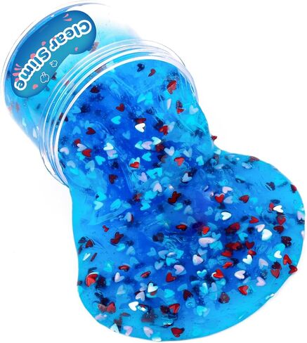 سلايم أزرق شفاف على شكل قلب وردي إضافي، سلايم هلامي معطر بماء كريستالي قابل للتمدد، معجون ناعم، لعبة سلايم كبيرة لتخفيف التوتر للفتيات والأولاد والأطفال هدايا حفلات أعياد الميلاد 7 أونصة 200 مل in Kuwait