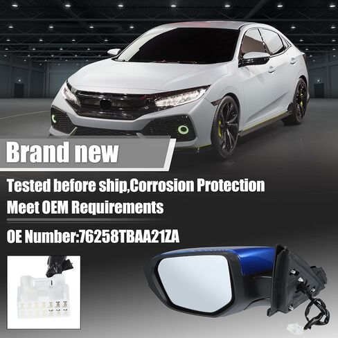 X AUTOHAUX Door Mirror Assembly Left Driver Side for Honda Civic 2016-2020 Power Glass Heated Manual Folding 5 Pins Blue Paint to Match Replace No.76258TBAA21ZA in Saudi Arabia