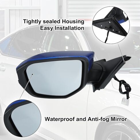 X AUTOHAUX Door Mirror Assembly Left Driver Side for Honda Civic 2016-2020 Power Glass Heated Manual Folding 5 Pins Blue Paint to Match Replace No.76258TBAA21ZA in Saudi Arabia