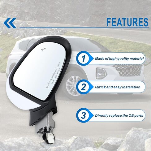 Right Passenger Side Mirror Compatible With 2019 2020 2021 2022 2023 Hyundai Santa Fe With Manual Folding Power Glass Blind Spot Black Replace#87620-S2010(5Pins) in Saudi Arabia