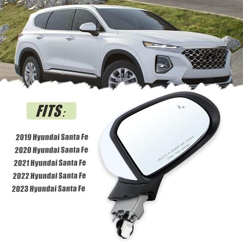 Right Passenger Side Mirror Compatible With 2019 2020 2021 2022 2023 Hyundai Santa Fe With Manual Folding Power Glass Blind Spot Black Replace#87620-S2010(5Pins) in Saudi Arabia