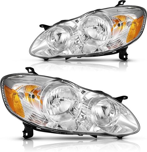 Headlights Assembly Pair for 2003 2004 2005 2006 2007 2008 Toyota Corolla (E130 9th Gen) CE/LE/S Sedan Headlamps Replacement Driver and Passenger Side (LH RH),Chrome Housing Amber Reflector in Saudi Arabia