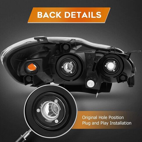 Headlights Assembly Pair for 2003 2004 2005 2006 2007 2008 Toyota Corolla (E130 9th Gen) CE/LE/S Sedan Headlamps Replacement Driver and Passenger Side (LH RH),Chrome Housing Amber Reflector in Saudi Arabia