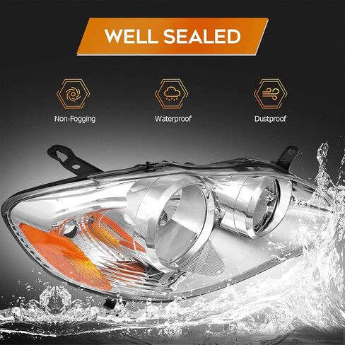 Headlights Assembly Pair for 2003 2004 2005 2006 2007 2008 Toyota Corolla (E130 9th Gen) CE/LE/S Sedan Headlamps Replacement Driver and Passenger Side (LH RH),Chrome Housing Amber Reflector in Saudi Arabia