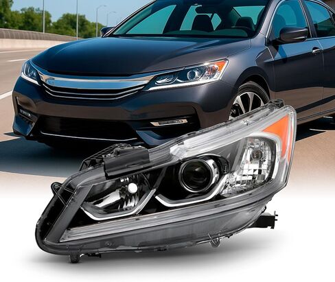 AKKON - Fits 2016-2017 Honda Accord LX 4Door Sedan [Halogen Type] Projector Headlight Chrome Headlamp Driver Left Side in Saudi Arabia