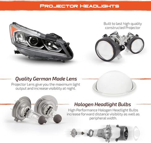 AKKON - Fits 2016-2017 Honda Accord LX 4Door Sedan [Halogen Type] Projector Headlight Chrome Headlamp Driver Left Side in Saudi Arabia
