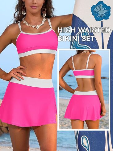 SHEKINI High Wasited Bikini Sets for Women Push up Swimwear with Split Bikini Skirt Two Piece Bathing Suits Swimsuit in Saudi Arabia