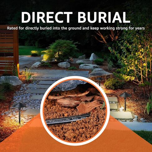 SUNVIE 100FT 14 Gauge Low Voltage Wire 14/2 Low Voltage Landscape Wire, 14 Gauge Stranded Copper Wire Direct Burial Lamp Wire 14 AWG 2 Conductor Electric Wire for Landscape Lighting, ETL Listed in Saudi Arabia