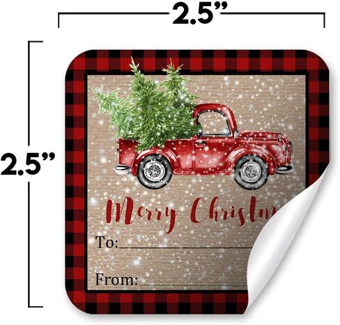 Black Buffalo Plaid Red Watercolor Pickup Truck Christmas Tag Stickers, Set of 12 2.5 X 2.5 Square Holiday Present Labels by AmandaCreation in Saudi Arabia
