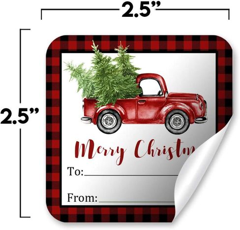 Black Buffalo Plaid Red Watercolor Pickup Truck Christmas Tag Stickers, Set of 12 2.5 X 2.5 Square Holiday Present Labels by AmandaCreation in Saudi Arabia