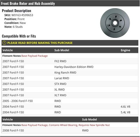 دوار الفرامل الأمامية ومجموعة المحور - متوافق مع 2004-2008 Ford F150 in Saudi Arabia