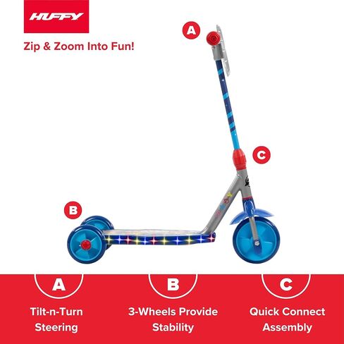 Huffy Paw Patrol Kids Toddler 3-Wheel Scooter – Ideal for Ages 4+ Years Old, Stable Wide Non-Slip Deck, Tilt & Turn Steering, LED Lights, Paw Patrol Graphics in Kuwait