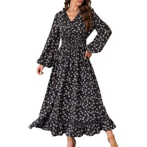 Casual V Neck Boho Floral Print Wedding Guest Maxi Dresses for Women Bohemian Flowy Maxi Dress in Kuwait