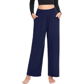 ASIMOON Yoga Sweatpants with Pockets Comfy Wide Leg Loose Lounge Pants Stretch High Waist Running Workout Pajama Pants
