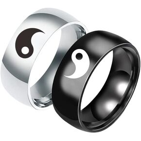 COLORFUL BLING Yin Yang Designed Couple Ring Matching Yin Yang Dainty Tai Chi Engagement Ring Lover Friendship Jewelry Gift for Men Women