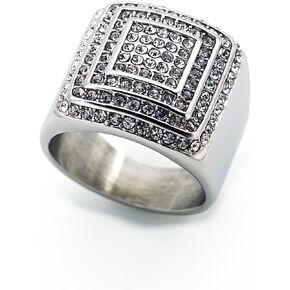 MIVEIVIA 3D ICED OUT Ring for men Wedding Rings for Men Smooth 4 Squares ring Hip Hop ring Radiant Rings for Women Bling Iced Out Jewelry Punk Ring Club ring Heavy Metal ring Party