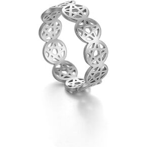 Amaxer Pentacle Ring Simple Pentagram Star Ring for Women Hollow Couple Ring Stainless Steel Amulet Charm Jewelry