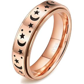Moon Star Spinner Fidget Ring for Anxiety Women Men Worry Rings for Girls Boys Kids Stainless Steel Engagement Wedding Promise Band